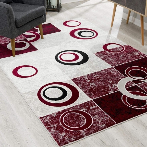 Homeroots 7 x 9 ft. Red & White Inverse Circles Area Rug 393887 - main